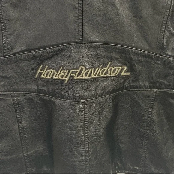 Harley Davidson Leather Jacket Women XS ZIP Out Liner Riding Black Off Center 50 - Picture 6 of 10